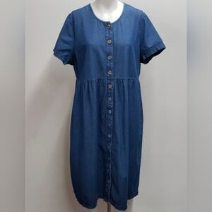 Blair Button-Front Denim Midi Dress 100% Cotton Women's PXL